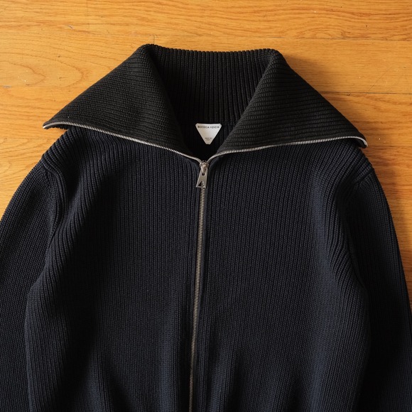 Bottega Veneta Ribbed Full Zip Cardigan Sweater Mens Black Blue Knit Luxury L - Picture 4 of 10